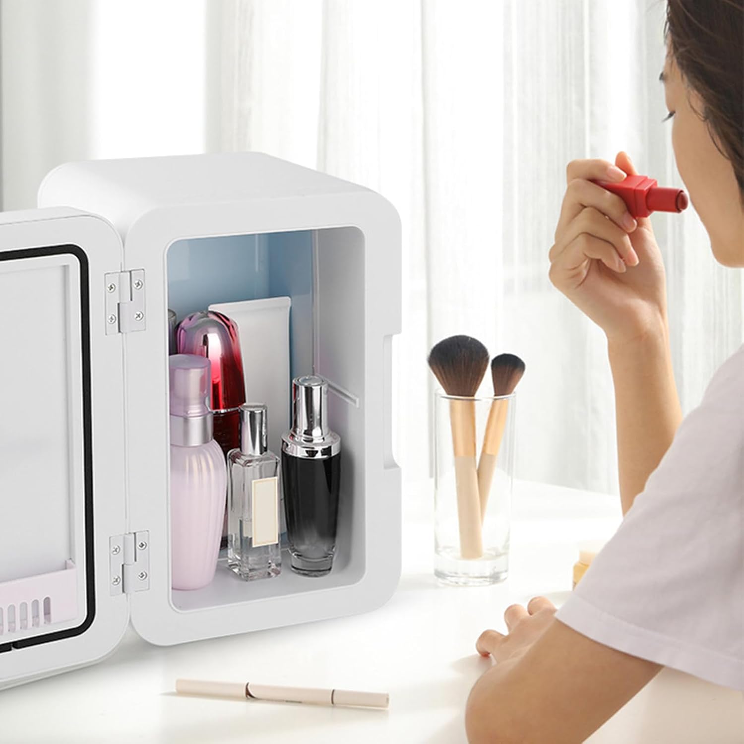 Car Refrigerator, Portable Freezer For Car, Double Layer Refrigerator Small Fridge For Car Dorm Home Portable Thermoelectric Coolers Warmer For Food Drinks Skincare