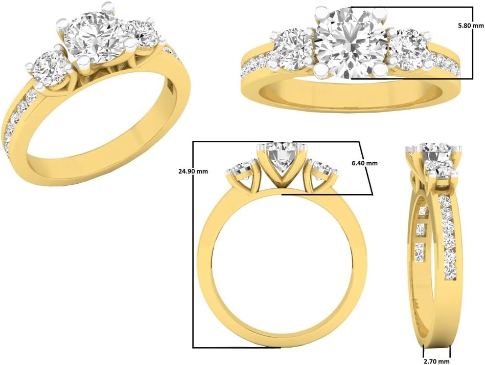 Dazzlingrock Collection 1.40 Ctw 14K Real Solid Gold Round Natural Diamond Women Bridal Promise 3 Stone Engagement Ring