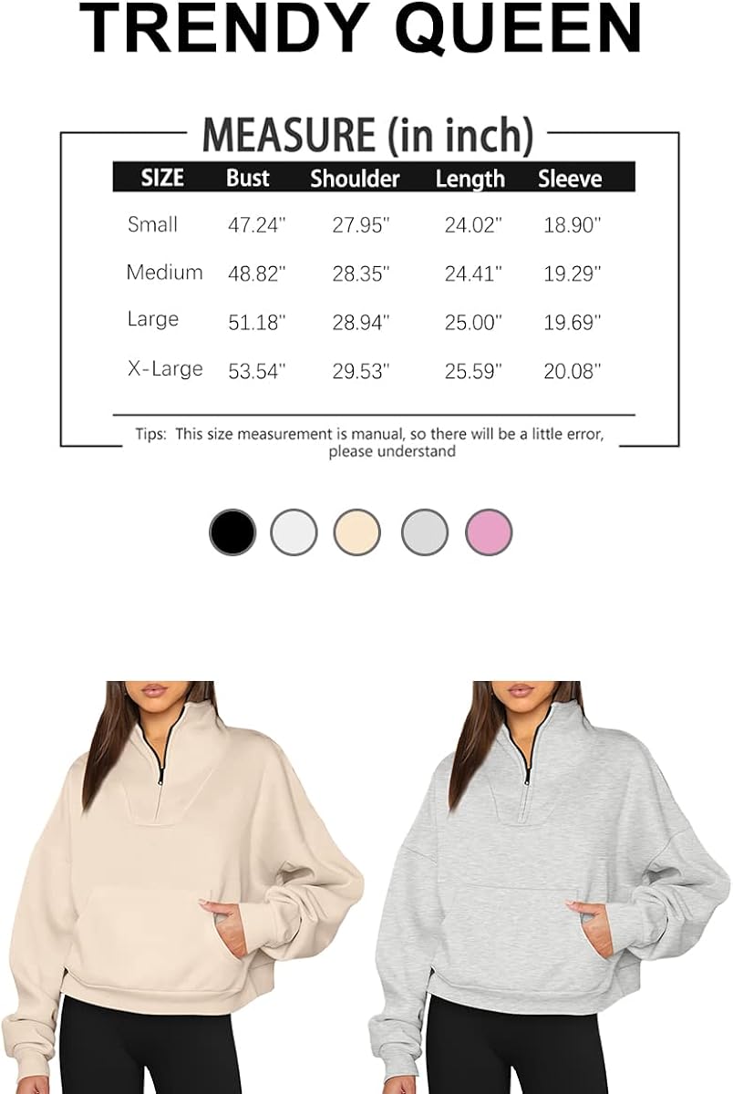 Miniatura 6 de Trendy Queen Sudaderas con media cremallera para mujer, sudaderas de forro polar de gran tamaño, sudaderas con capucha para adolescentes y niñas,