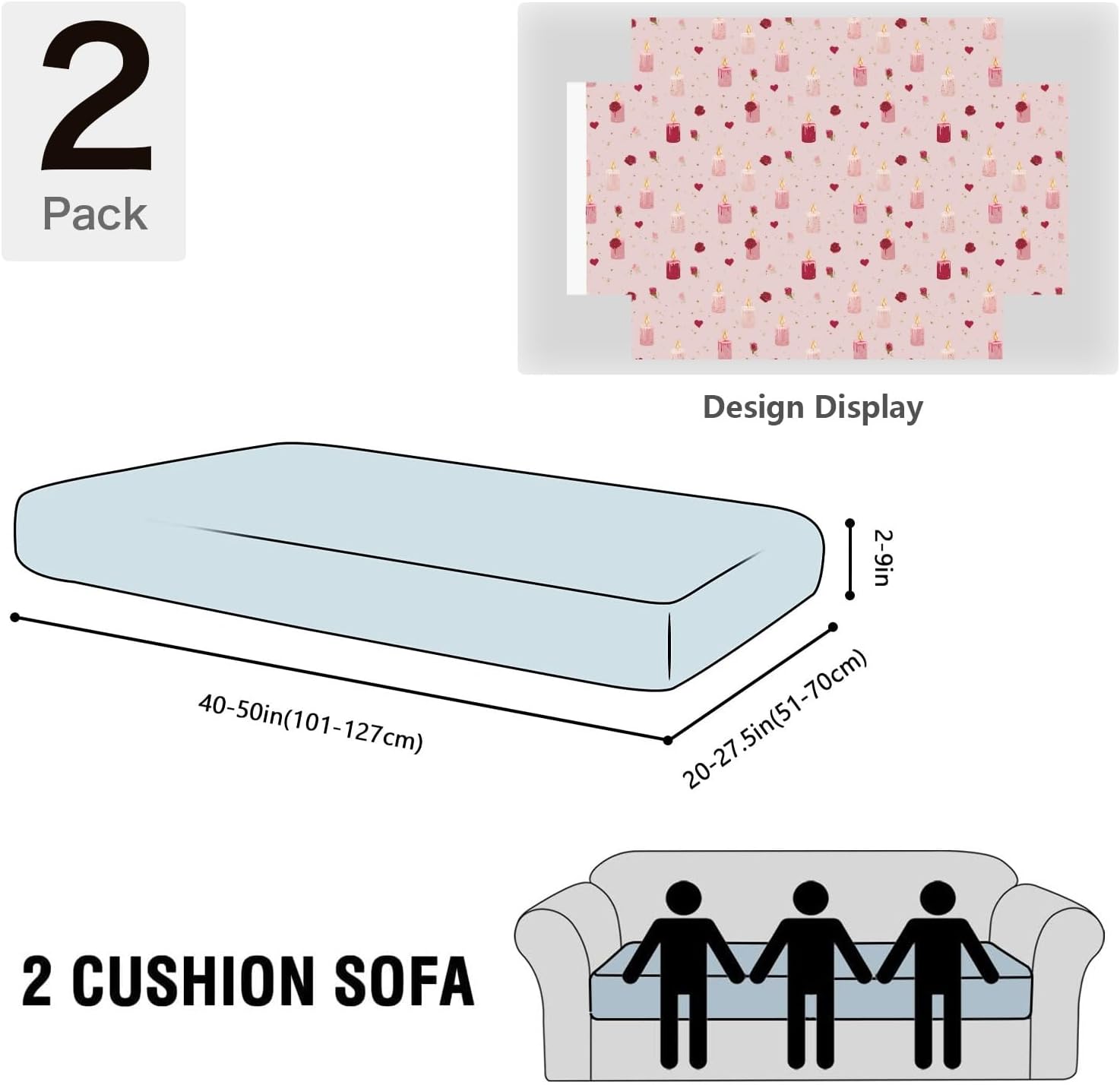Candle Rose Glow Pink Loveseat Covers Couch Covers for 2 Cushion Couch, 2-Piece Stretch Sofa Slipcovers Anti-Slip Washable Furniture Protectors for Dogs Pets