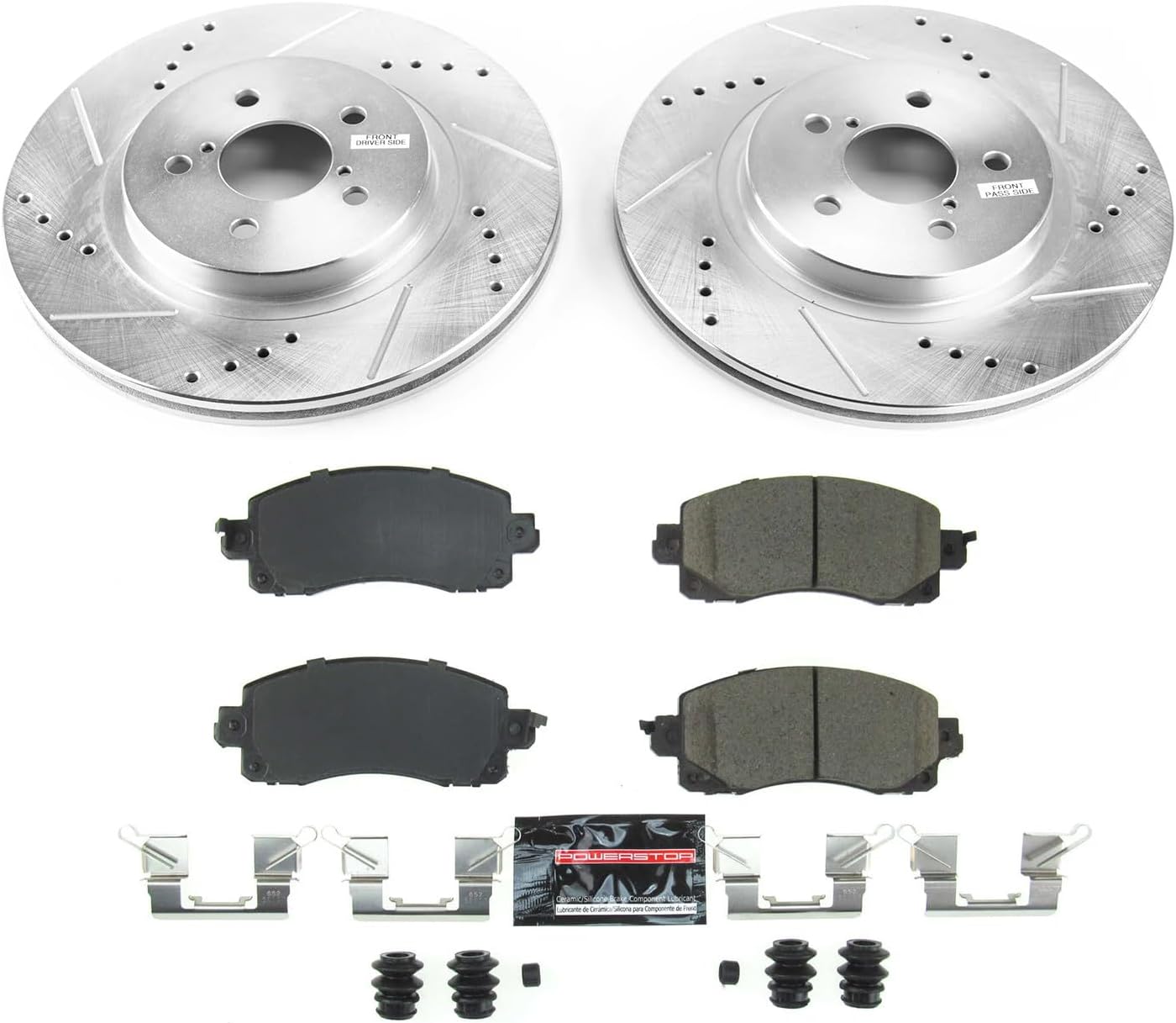 PowerStop Front Brake Kit For Subaru Crosstrek 2018-23 | Subaru Impreza 2017-22 - Drilled and Slotted Disc Rotors with Ceramic Brake Pads Replacement, K7892