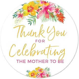 Andaz Press Tropical Floral Garden Party Baby Shower Collection, Round Circle Label Stickers, Thank You for Celebrating The Mother to Be, 40-Pack