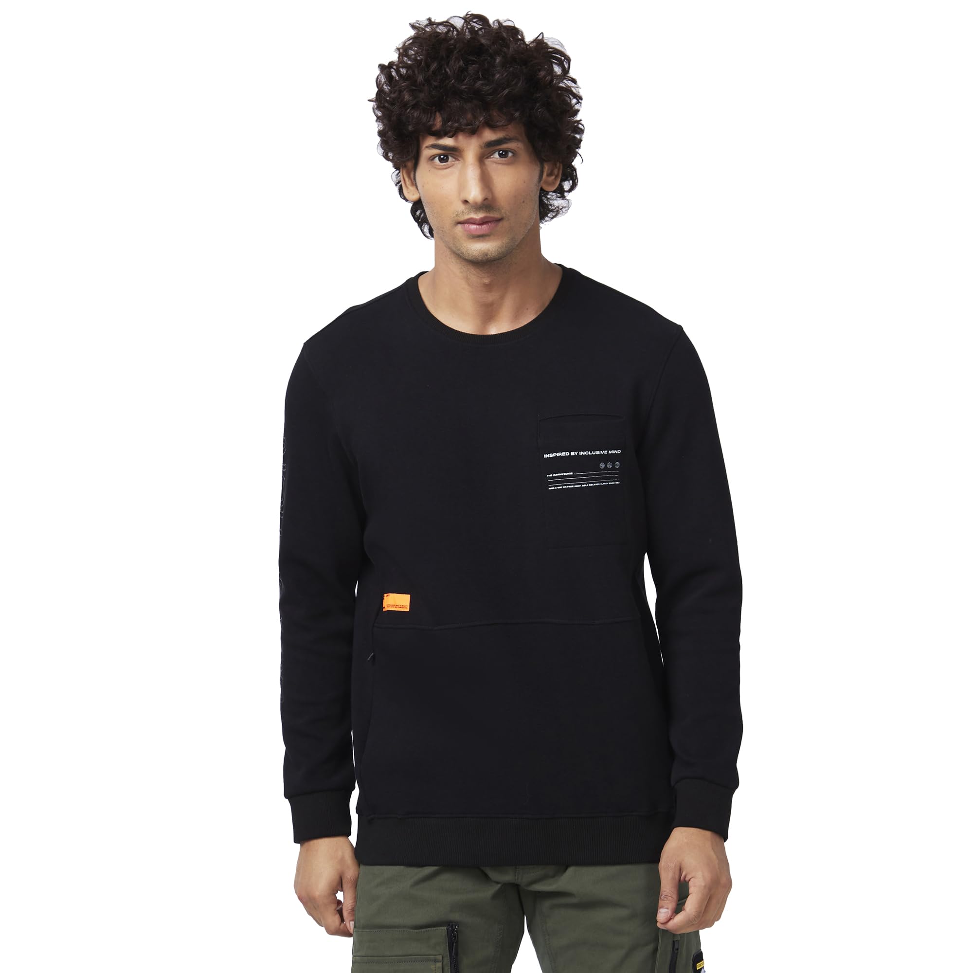 Men Black Blended Slim Fit Full Sleeve Round Neck Plain Sweatshirt-image-12