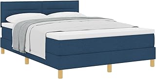 vidaXL Cama con somier con colchón, color azul, 140 x 200 cm, diseño moderno, tela para adultos, patas de madera maciza, fácil montaje y comodidad, muebles de dormitorio, funda con cremallera
