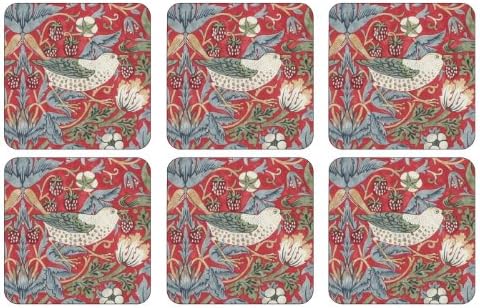 Pimpernel - Wm Morris Strawberry Thief Red, 6 Placemats + 6 Coasters