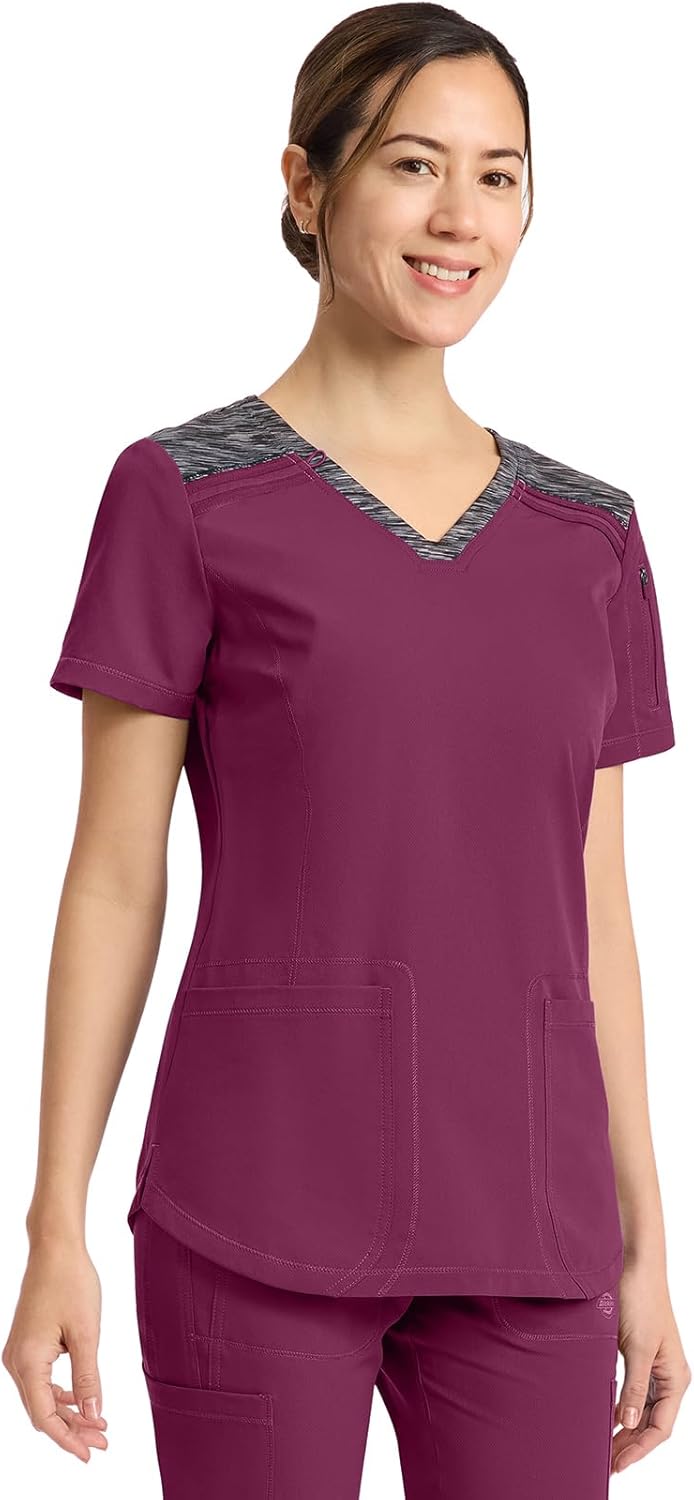 Dickies Dynamix Womens Tops, Athletic-Inspired Mélange V-Neck Scrub Top with Four-Way Stretch and Moisture Wicking DK740