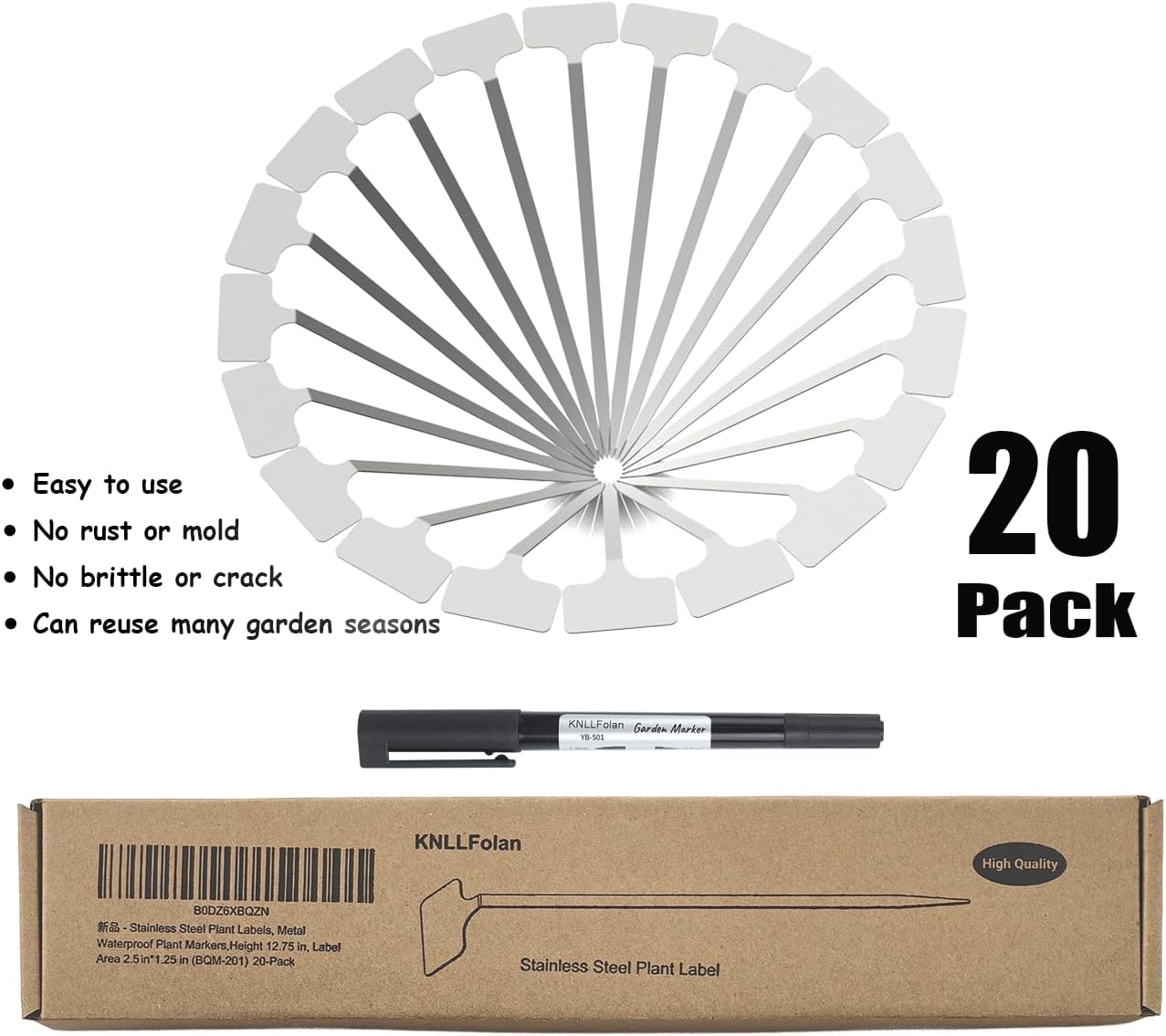 Stainless Steel Plant Labels, Metal Waterproof Plant Markers,Height 12.75 in, Label Area 2.5 in*1.25 in resuable Nursery Tags for Vegetables herb Flower Seed Green House- 20-Pack