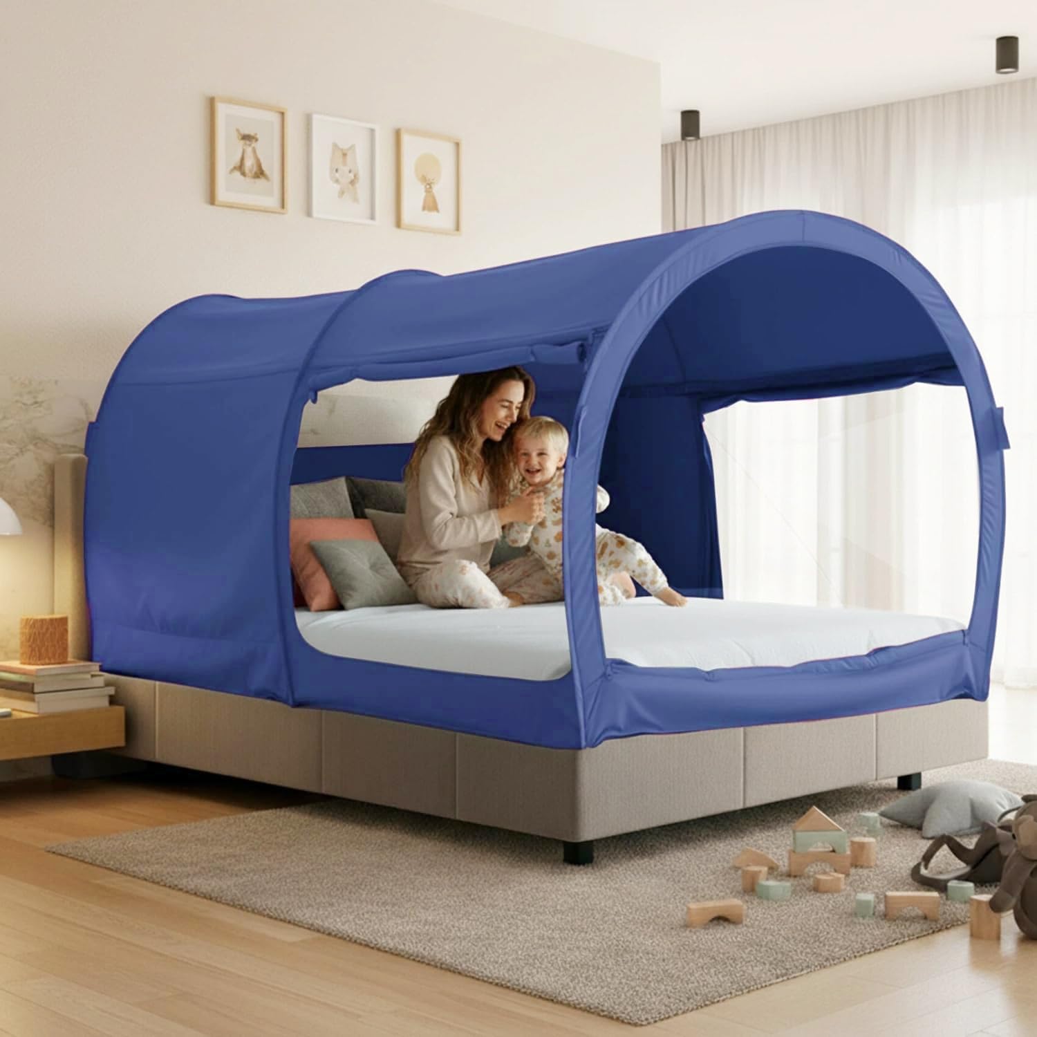 LEEDOR Bed Tent Dream Tents Bed Canopy Shelter Cabin Indoor Privacy Warm Breathable Pop Up Full Size for Kids and Adult Patent Pending Navy(Mattress Not Included)