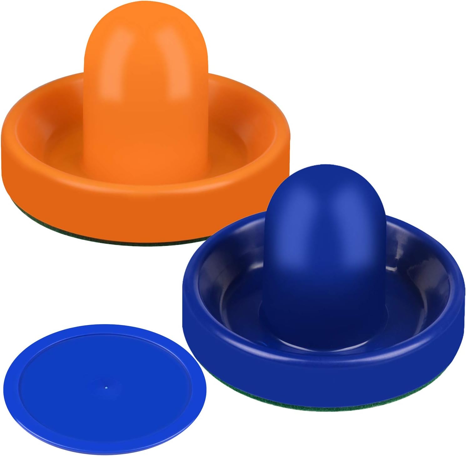 ONE250 Air Hockey Pushers and Blue Air Hockey Pucks, Goal Handles Paddles Replacement Accessories for Game Tables (4 Striker, 4 Puck Pack) (Orange & Blue) : Sports & Outdoors