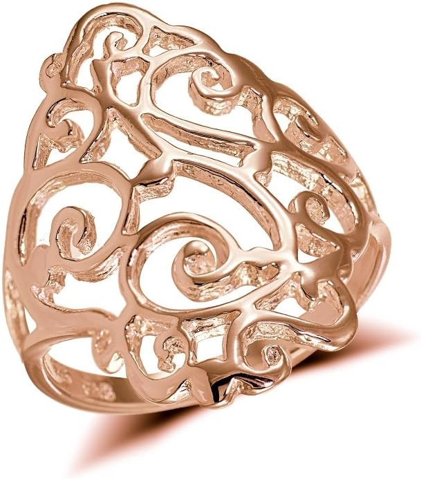 Hoops & Loops 925 Sterling Silver Filigree Celtic Floral Swirl Ring for Women, Silver, Yellow & Rose Gold - Image 4