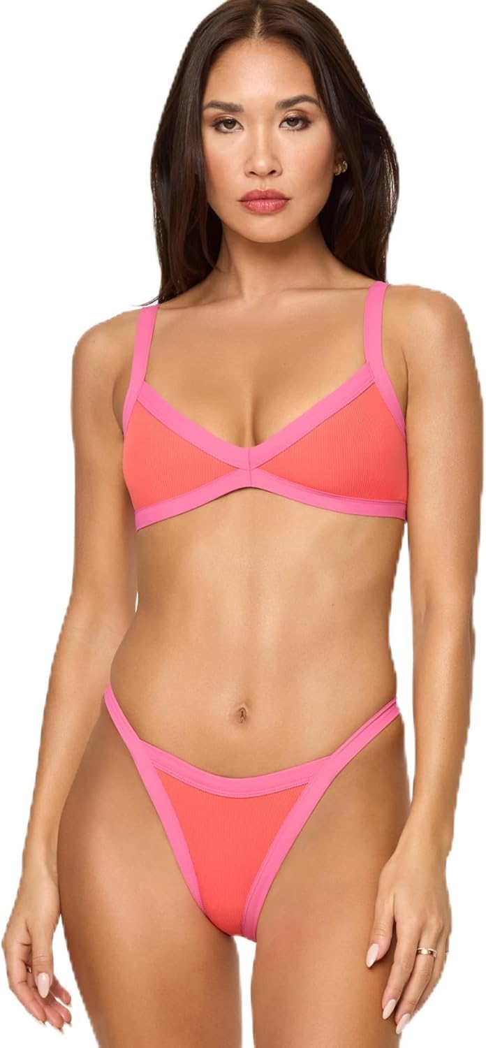 L*Space Taylor Bikini Top for Women, Colorblock Bralette Swimsuit, Cinched Front Supportive Bikini