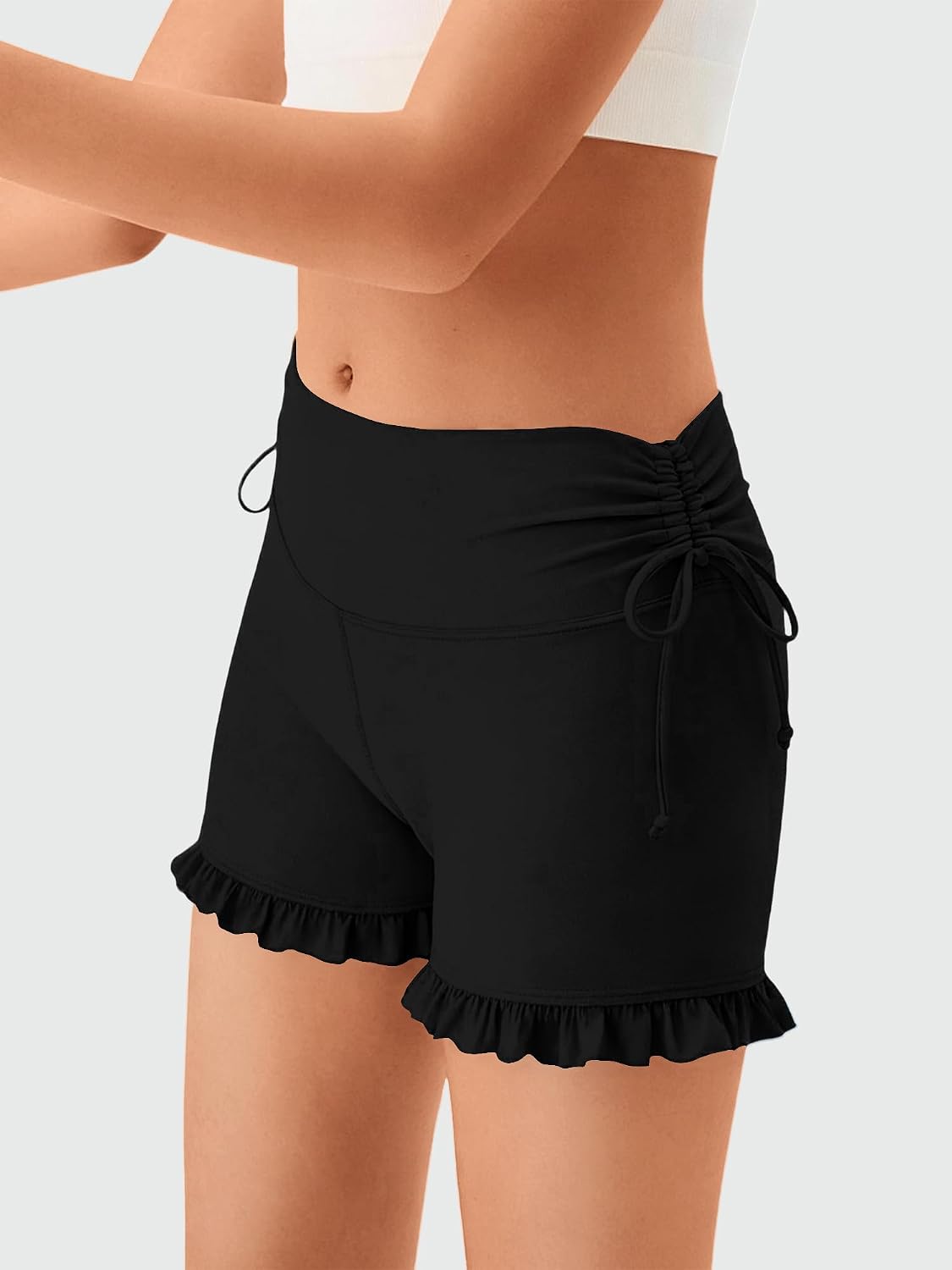 AMAWMW Girls Athletic High Waisted Ruffle Shorts Yoga Dance Cheer Biker Shorts Teen Gymnastics Workout Shorts