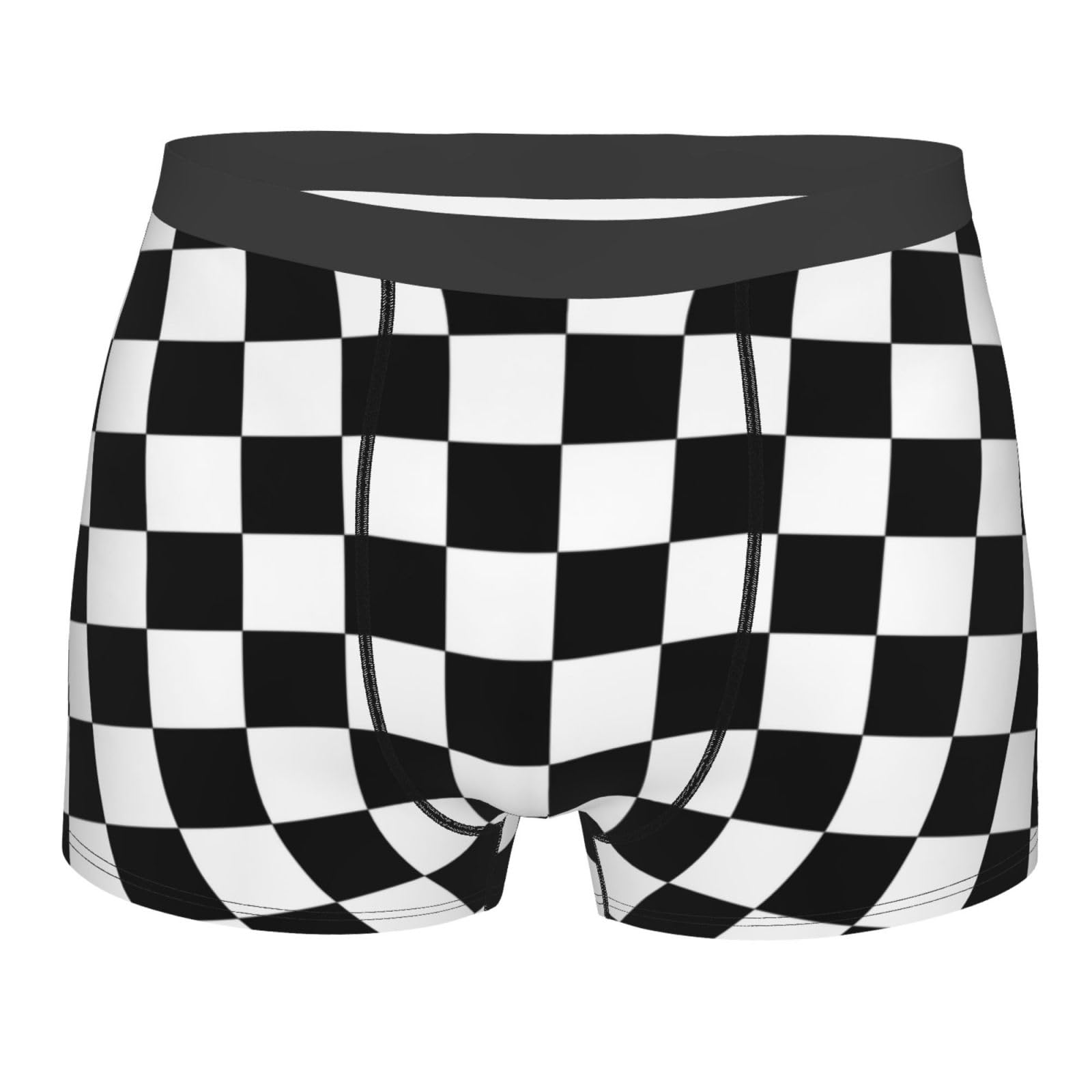 Sanfutian Men's Black Checkered Racing Flag Boxer Briefs Comfort Stretch Waistband Trunks Underwear Xxl