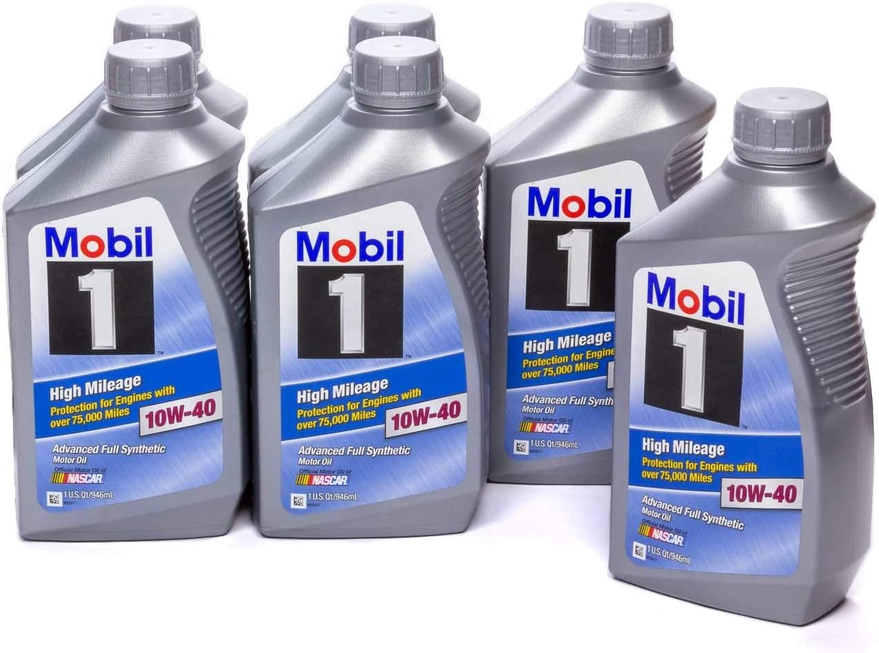 Mobil 1 103536 10W-40 High Mileage Motor Oil - 1 Quart (Pack of 6)