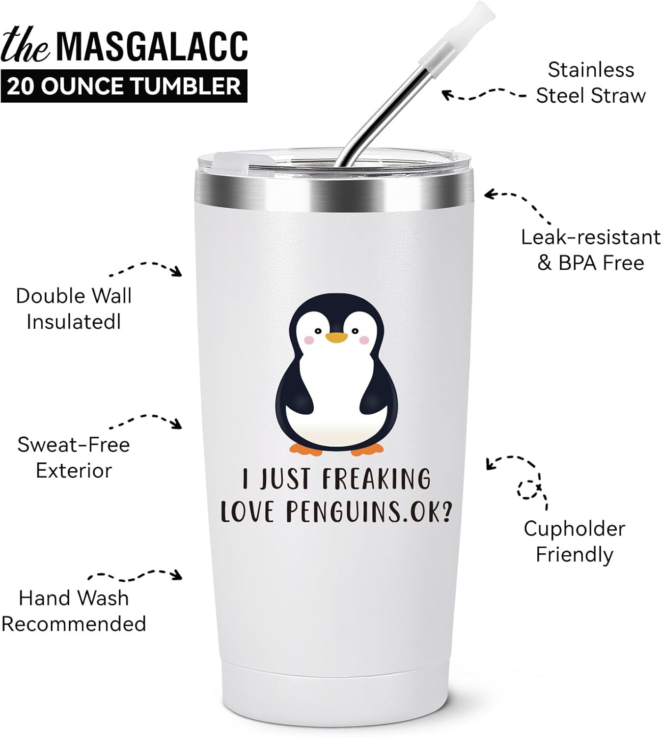 MASGALACC Penguin Gifts for Women - 20oz Penguin Themed Tumbler Mothers Day Gifts With Penguins Figurines Birthday Christmas Ideas for Her - Image 3