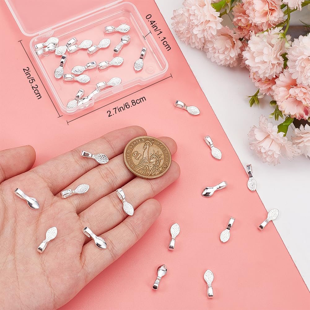 Beebeecraft 1 Box 30Pcs Glue on Bails Oval Pendant Bails Charms 925 Sterling Silver Plated Flat Pad Necklace Findings for Jewelry Making DIY Crafts, Pad 5.5x7mm - Image 3