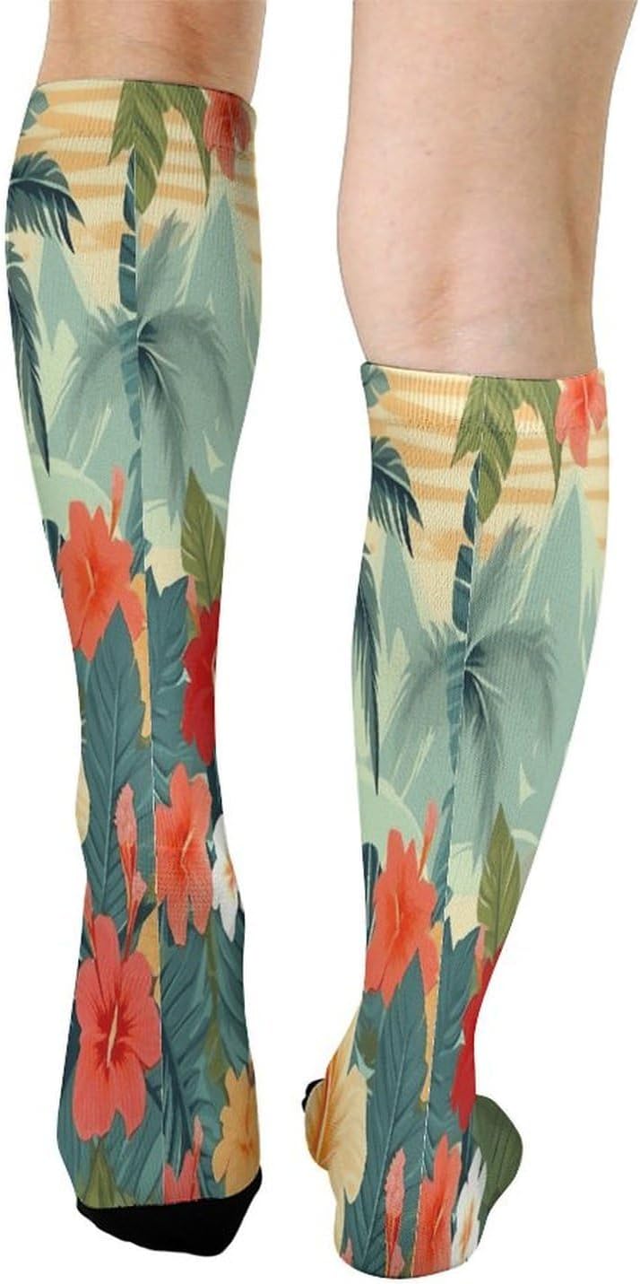 Summer Hawaiian Socks Casual Athletic Long Sock Lightweight Sport Crew Sock Cozy Work Boot Socks for Hiking Sports Running Workout Gym