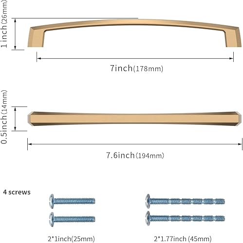 Miniatura 3 de Paquete de 10 manijas de gabinete de cocina de 7 pulgadas (6.969 in) de bronce champán, tiradores de gabinete de cocina, tiradores de cajón para