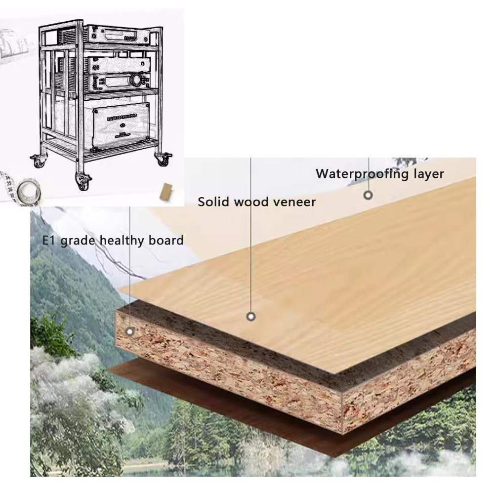 Stojak AV Wieża z uchwytem do gramofonu/konsoli do gier, 3 lub 4 poziomy, do kina domowego (Teak, 4 poziomy, wysokość 94 cm)