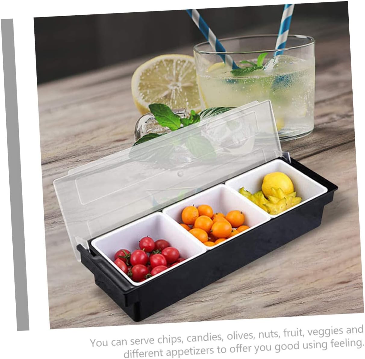 Veemoon Fruit Serving Box Divided Snack Container Plastic Candy Case Dried Fruit Compact Bar Condiment Holder