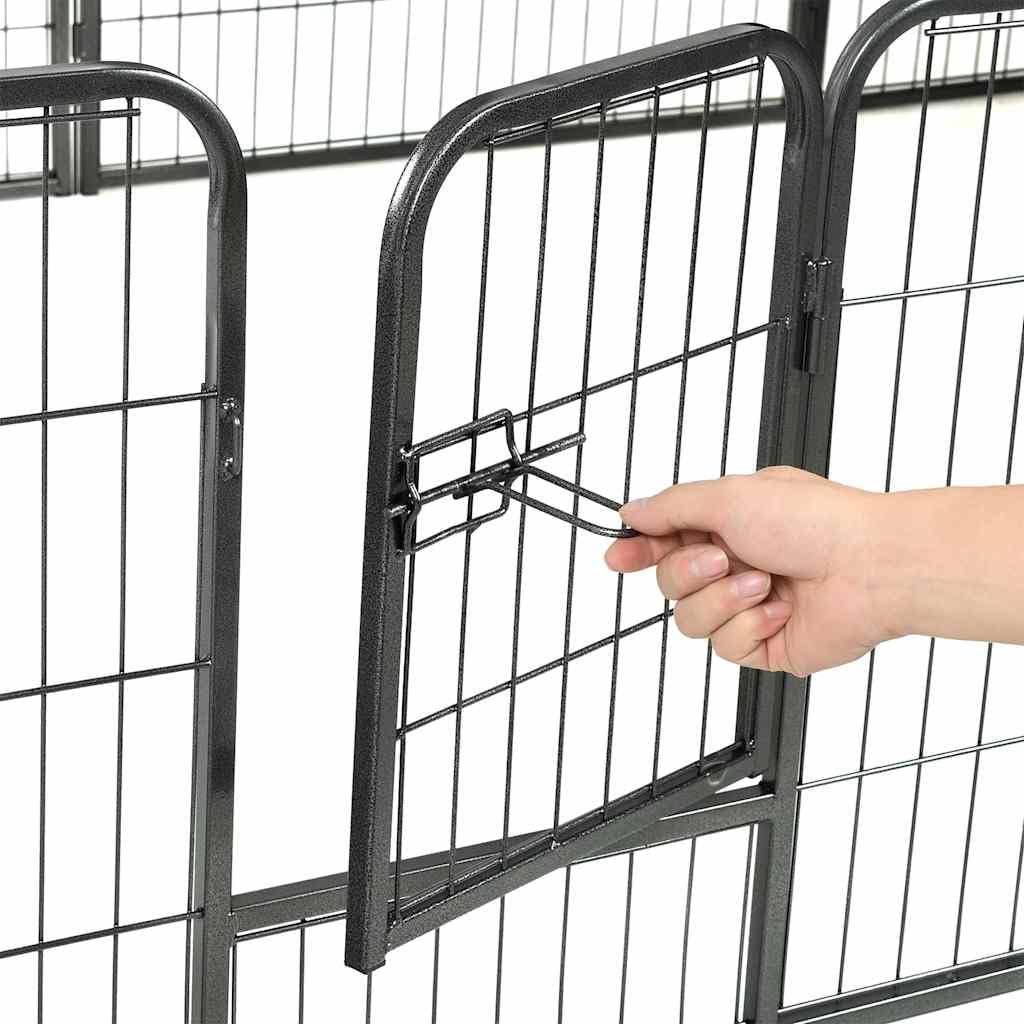 Parque para perros con 12 paneles de acero con recubrimiento en polvo, 80 x 60 cm, color negro, con puerta batiente, cerrojo de seguridad, plegable, portátil, para exterior, interior, jardín