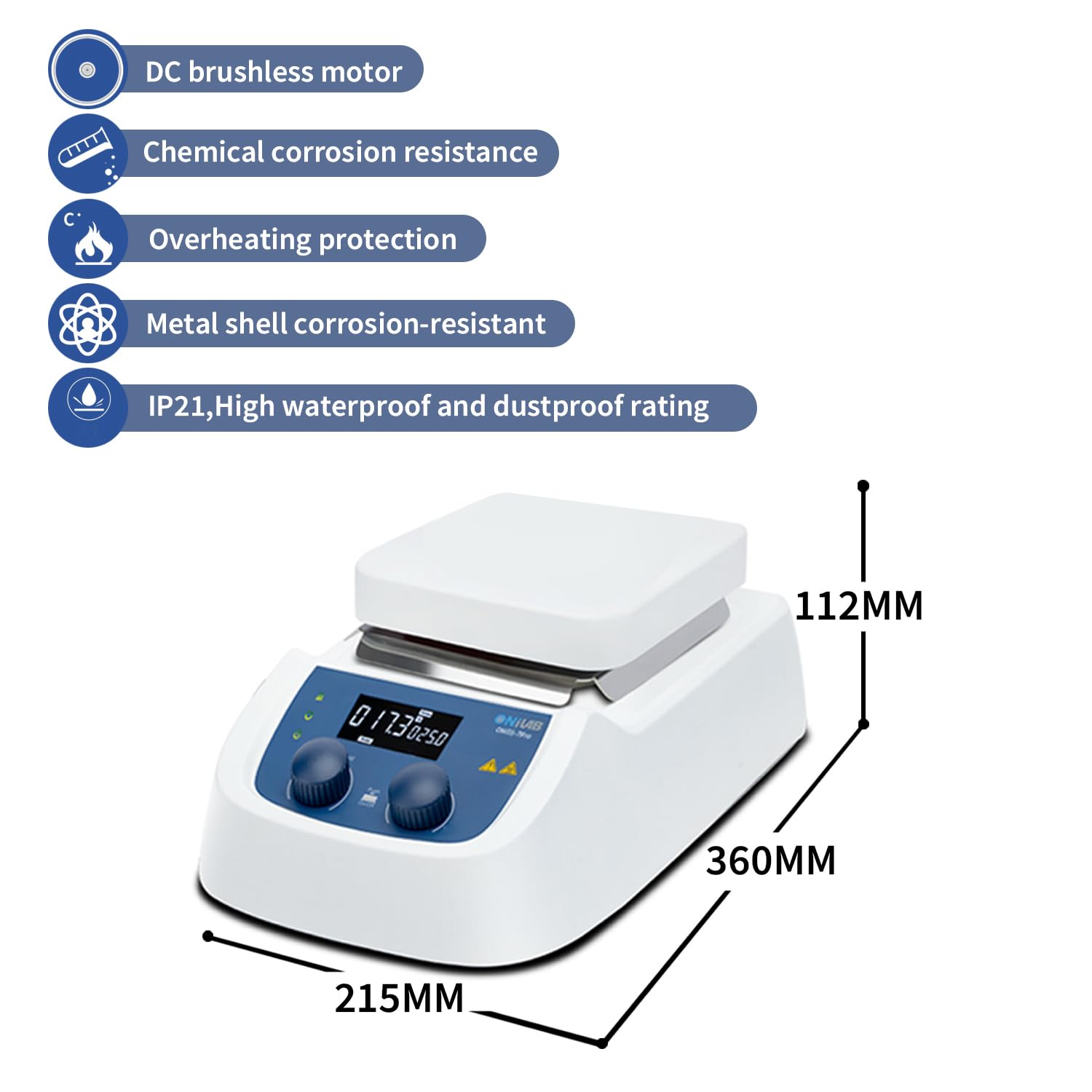 ONiLAB 550C magnetyczna płyta grzewcza, mieszadło, maks. temperatura ogrzewania do 550°C, prędkość 1500 obr./min, kolor biały, ceramika szklana