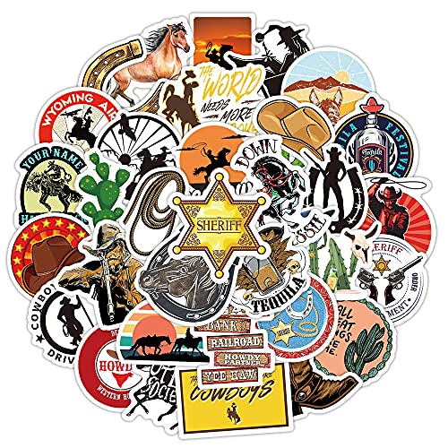 LYunMu Western-Cowboy Aufkleber Western Cowboy Sticker Set 50 Stücke Niedlich Deko für Auto Laptop Skateboard Fahrrad Moped Motorrad Fahrrad Computer,Geeignet für Erwachsene Kinder