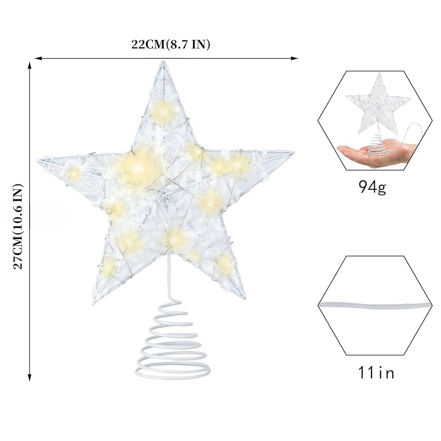 XZXWZX Christmas Tree Topper, LED Star Treetop with Golden
