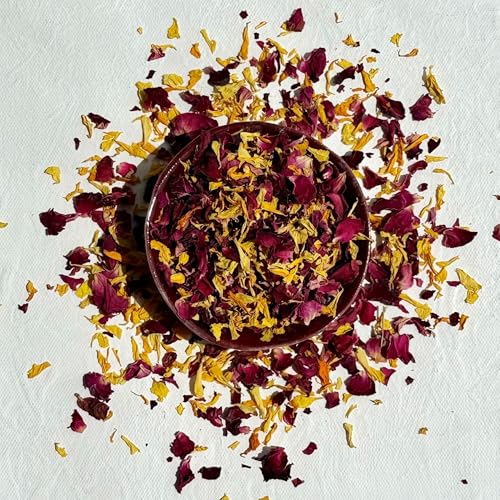 Edible Petals - 25g - Sunset Blend of Natural Dried Red Rose with Yellow and Orange Marigold - Certified Food Grade (297)