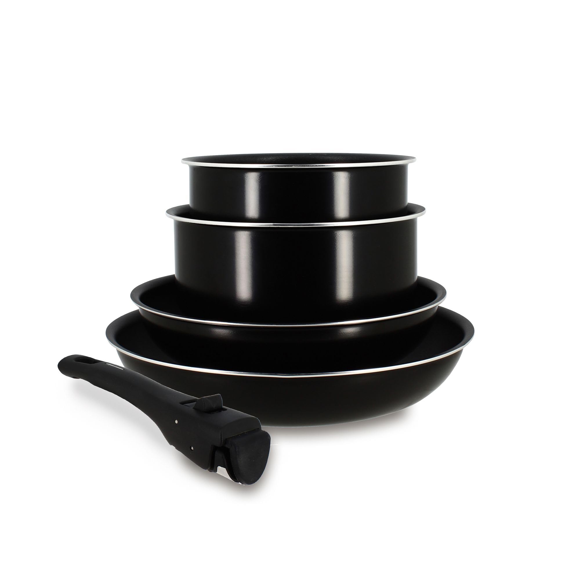 MENASTYL - Batterie de cuisine amovible 5 pièces Iris en aluminium noir antiadhésive - Compatible tous feux dont induction et lave-vaisselle - 2 casseroles + 2 poêles + 1 poignée amovible - 6020437