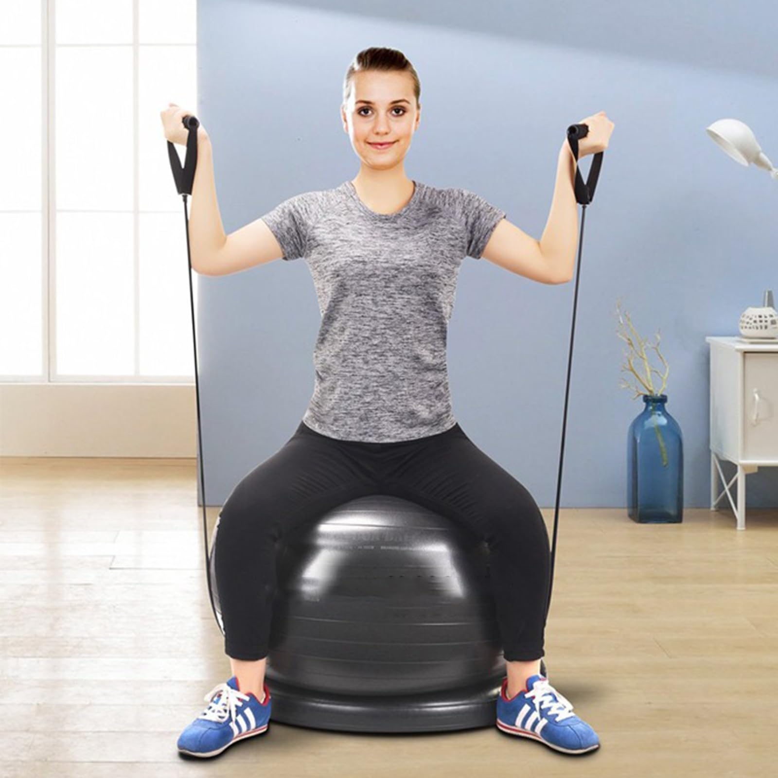 Sedia a Sfera Base Per Palla Da Yoga Con Fasce Di Resistenza, 55 65 75 CM Allenamento Equilibrio/ Stabilità/ Palle Per Esercizi Sedie Per Allenamento Di Rafforzamento Del Core, Palestra Sedia(Diameter