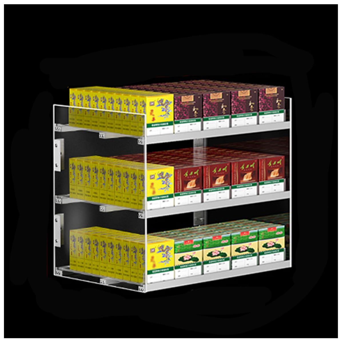 Étagère de rangement multi-niveaux pour optimiser les comptoirs des supermarchés