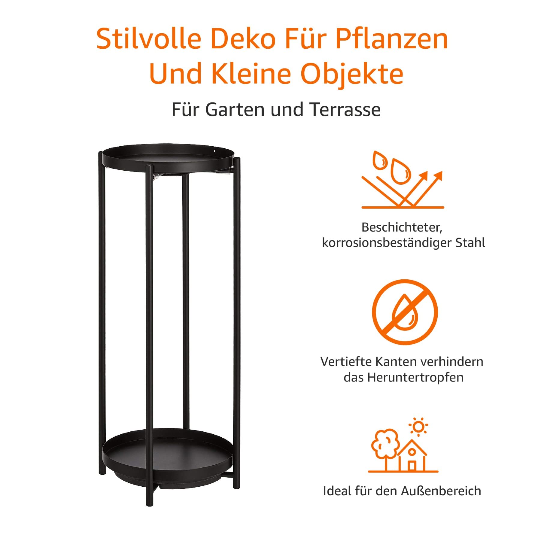 Amazon Basics Rund Pflanzenständer aus Beschichtetem Metall für den Innen- und Außenbereich, Schwarz