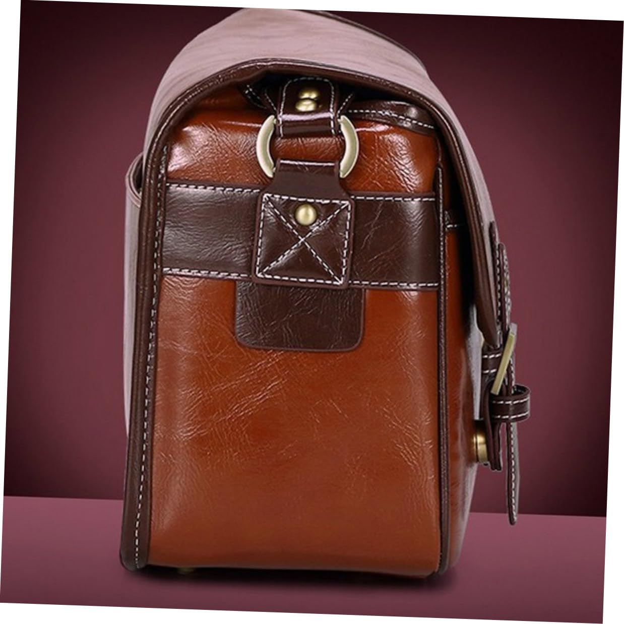 Bolsa para Cámara DSLR de Piel Sintética Marrón Divisor Interior Ajustable y Cómodo para Llevar, Adecuado para Fotografía en Viajes y Montañismo