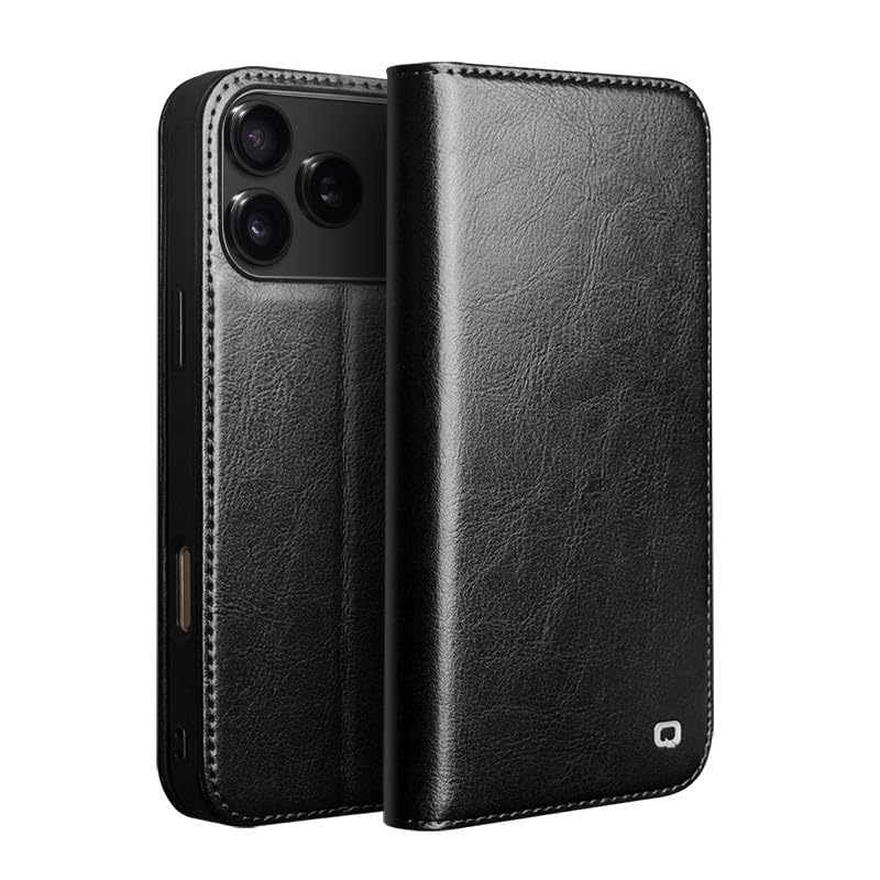 Compatibile con iPhone 17 Pro Max (colore nero custodia a libro magnetica in vera pelle