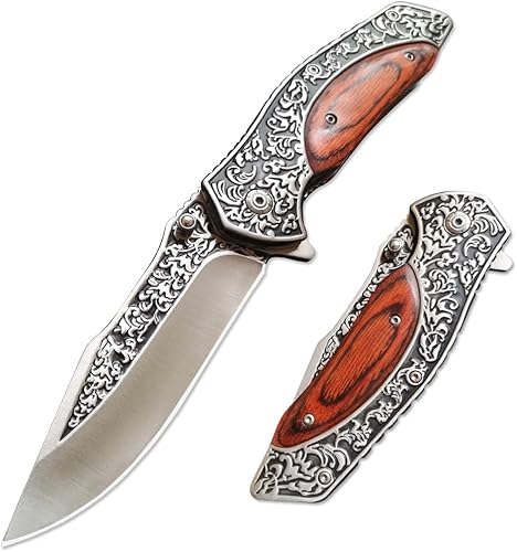 DOOM BLADE Cuchillo de bolsillo plegable con asistencia de resorte de acero, cuchillos geniales para acampar al aire libre, estilo militar, cuchillo