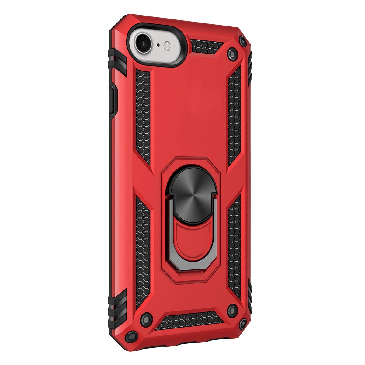 iPhone SE (2020) Case, PC+TPU Anti-drop Anti-shock Anti-scratch Magnetic 360 Degree Rotating Kickstand Full Cover for iPhone SE (2020) -Red