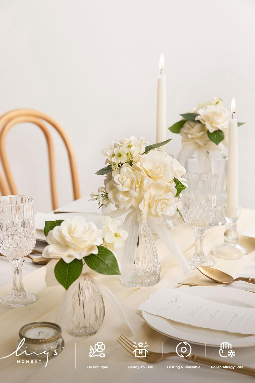 Ling's moment Flowers 25pcs Fake Gardenia Ivory Flowers Artificial Flowers with Stem, Fake Flower for DIY Wedding Decorations Centerpieces Bouquets Boutonnieres（Flores Artificiales para Decoracion） - Image 3