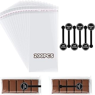 TJYAEKLTD Chocolate Bar Wrappers with Stickers, 200 Pcs Chocolate Candy Bar Packaging Wrappers with 200 Pcs Thank You Stickers, for DIYChocolate Lover Small Batched Custom Sweets (2.36 * 7.87in)