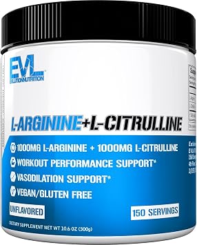 Evlution EVL L-Arginine & L-Citrulline Nitric Oxide Powder - 150 Servings | 11 ratio formula with 1000mg each of L-Arginine and L-Citrulline to support pumps, energy and workout performance