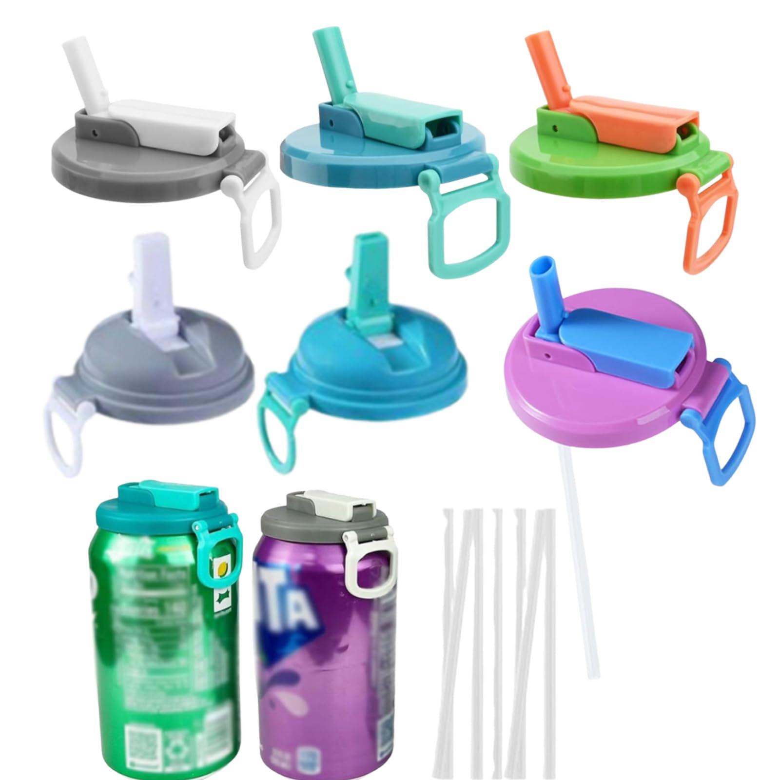 Soda Can Lids with Straw, Drink Can Lids for Fizzy Drinks, Set of 6 Foldable Can Toppers, Can Covers and Can Lids for UK Drinks Cans, Tin Can Covers Lids, Can Covers and
