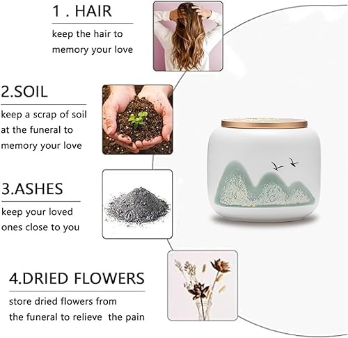 Miniatura 7 de NS Online Pequeños juegos de urnas de 3-3 pulgadas de cerámica decorativas para cenizas, urna conmemorativa de 3 piezas, urna conmemorativa