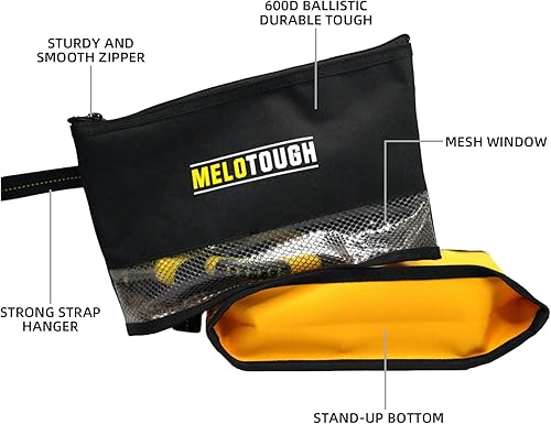 Miniatura 2 de Melo Tough - Bolsa de herramientas pequeña con cremallera, bolsa organizadora de almacenamiento duradera, paquete de 2 unidades (negro y amarillo)