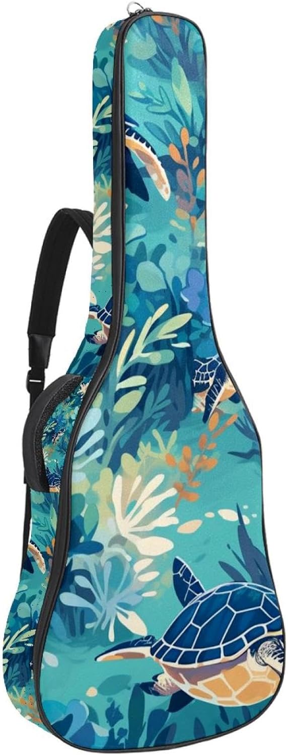 Ocean Turtle Guitar Bag 40 41 42 In 2 Pockets Guitar Case Waterproof Guitar Case Resistent Oxford Cloth 0.4 In Extra Thick Sponge Padded for Acoustic Guitar