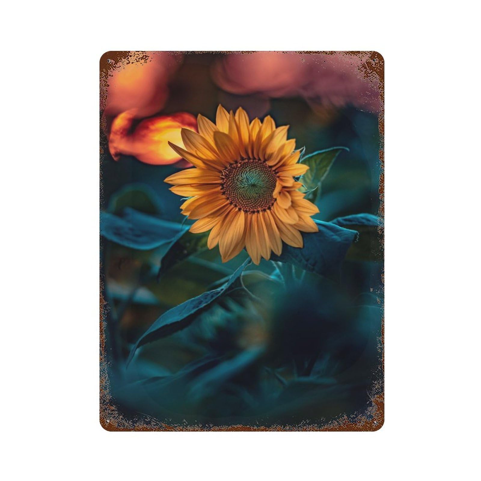 Sunflower 8 Rust Effect Tin Sign 15.7"x11.8", Novelty Wall Decor for Garage, Pub Or Kitchen