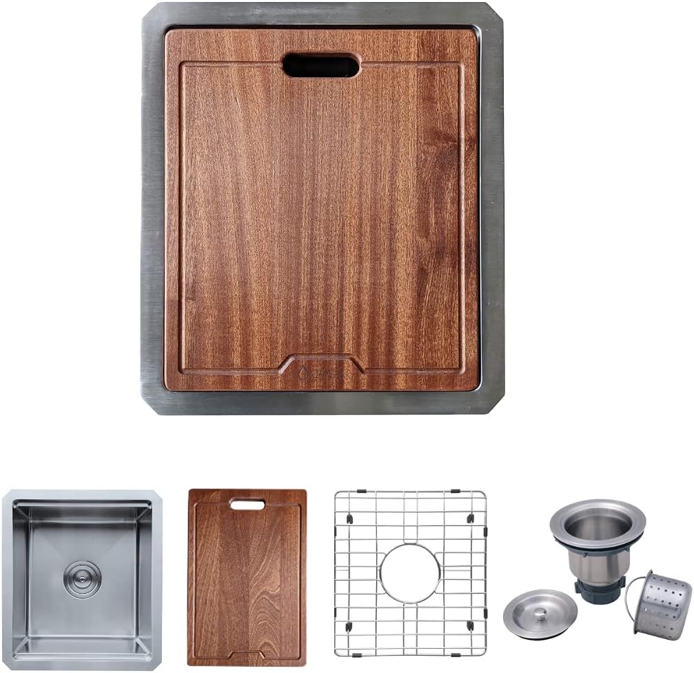 Zeek 15 x 17 Undermount 16G Stainless Steel Bar Prep Sink Workstation Set RV Sink or Small Kitchen Sink Single Bowl ZH-1517