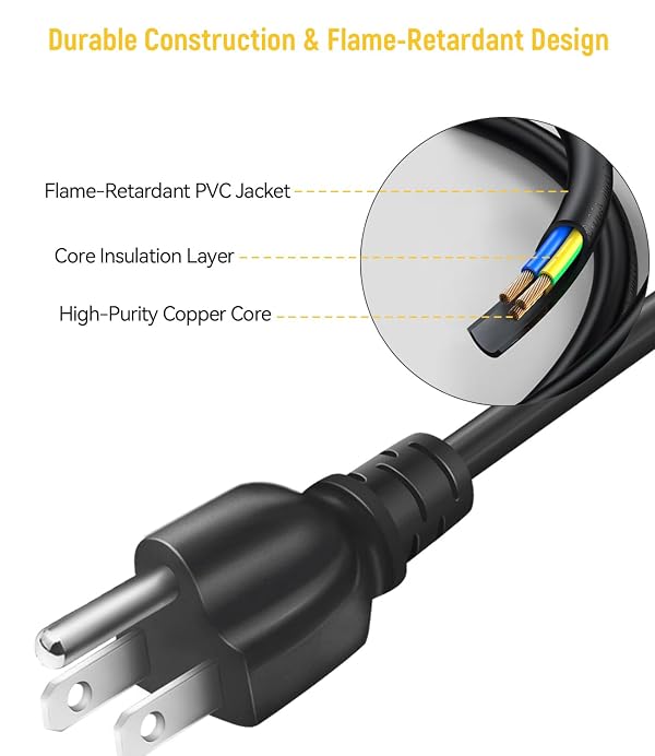 AC Power Cord 3-Prong Cable 6FT [10 Amps 125 Volts] for TV, Computer, Monitor, Printer, Radio, Samsung, Dell, Vizio, LG, Asus, Laptop, Electronics and More (10A 125V 18AWG) by LitStar - Image 2