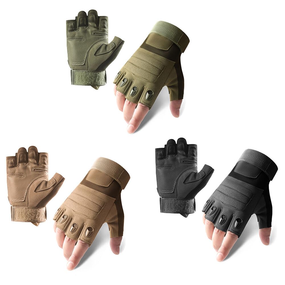Gants Tactiques Demi-doigts - Pour Sport, Vélo, Moto - Antidérapants, Respirants - Taille M/L/XL
