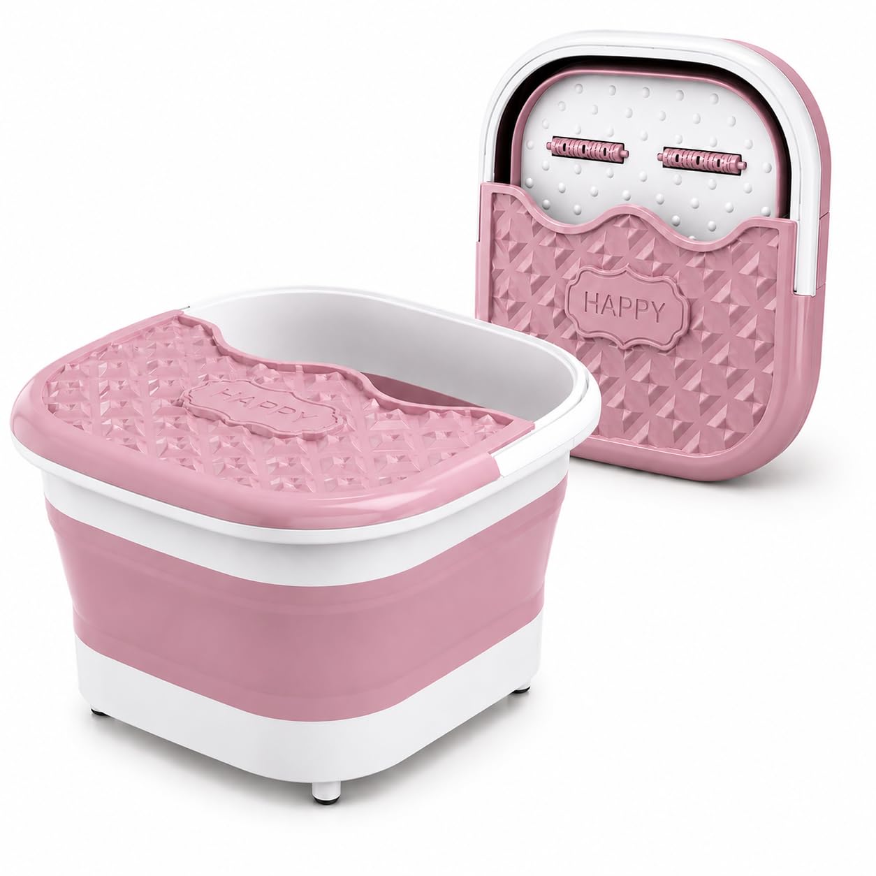 Foldable Spa Bath Massager Tub with Massage Rollers – Collapsible Pedicure Bucket | Portable Foot Soak Basin with Acupressure Nodules | Space-Saving Home Foot Care Set with Free Slippers | For Women & Men (Pink)-image-25