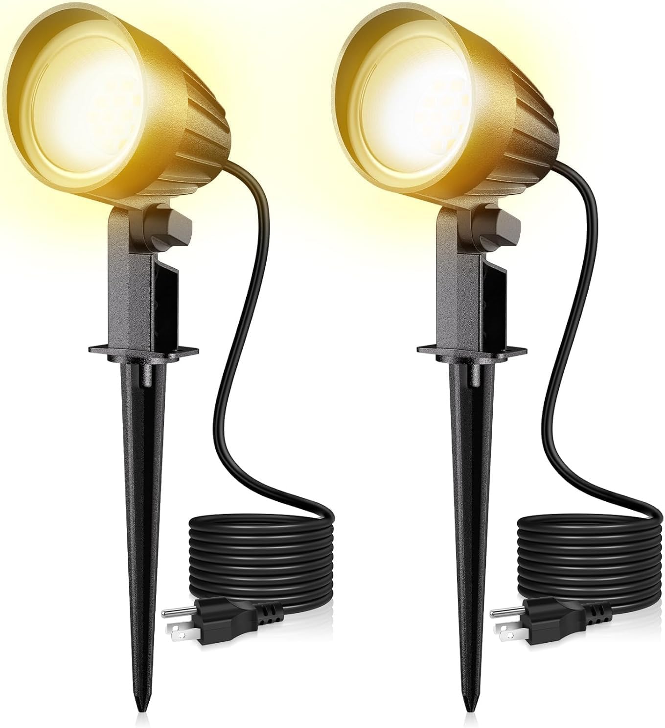 MEIKEE 9W LED Landscape Lights, 120V Landscape Lighting with US 3-Prong Plug, Warm White IP66 Waterproof Outdoor Garden Spotlights for Path Yard Walkway (2 Pack)